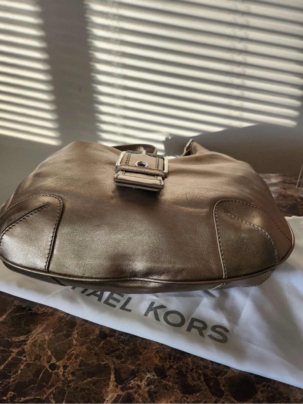 Michael Kors Metallic Brown Leather Shoulder Hobo Bag - Picture 15 of 15